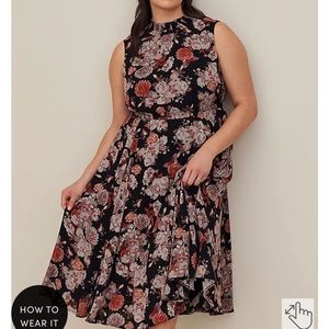 Torrid Black and Red Floral Midi Dress